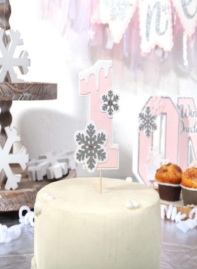 Agkvw Pink Snowflake One Cake Topper - Winter Onederland 1st Birthday Girl, Silver Snowflake Decorations - Image 3
